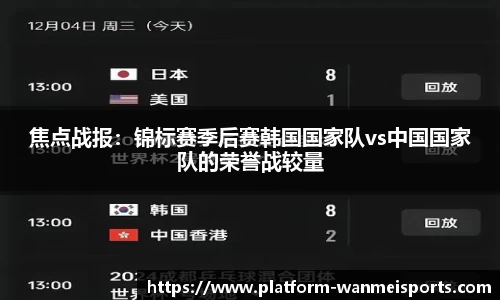 焦点战报：锦标赛季后赛韩国国家队vs中国国家队的荣誉战较量